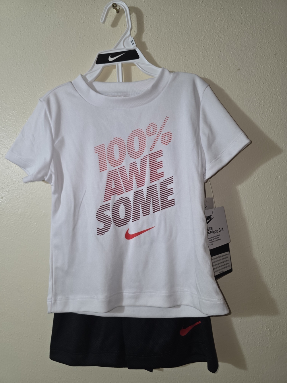 Nike Toddler Size 24M White Tee with Red Graphic & Black Shorts Set